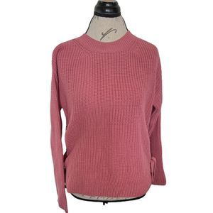 Blush & Bloom Womens Sweater Pink Sz Large Ribbed Oversized Honeycomb Side Tied